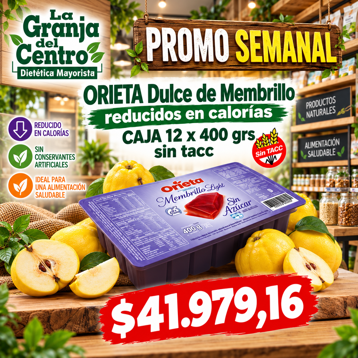 Ofertas y Promociones ORIETA Dulce de Membrillo reducido en calorias 12 x 400 grs sin tacc promo semanal