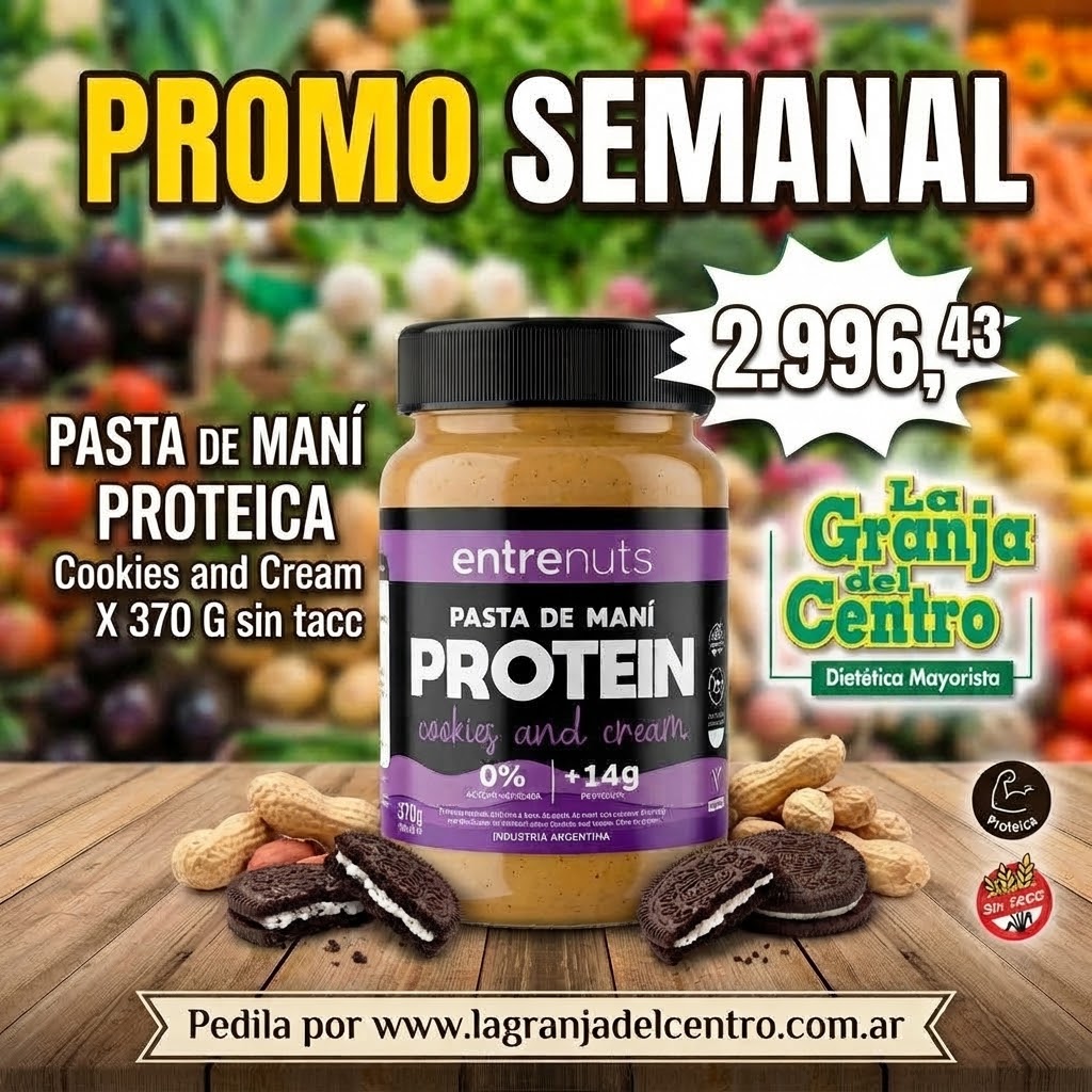 Ofertas y Promociones ENTRENUTS-PASTA DE MANI PROTEICA Cookies and Cream X 370 G sin tacc promo semanal